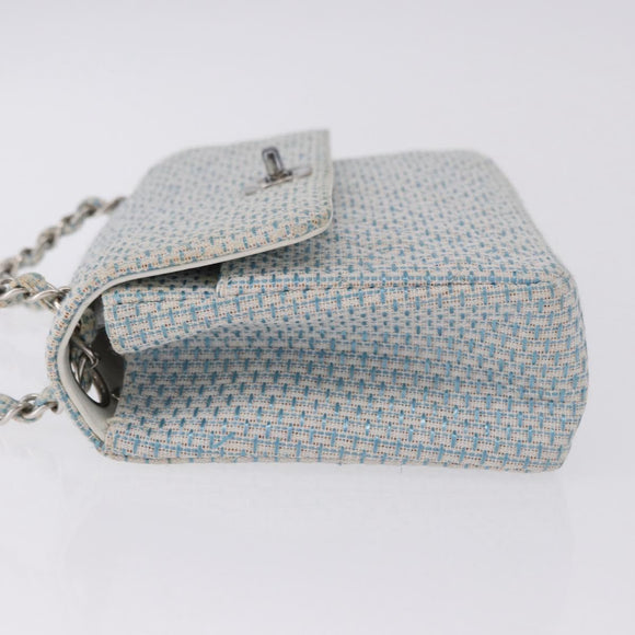 CHANEL Matelasse Chain Shoulder Bag Canvas Light Blue Silver CC Auth 193022SAM