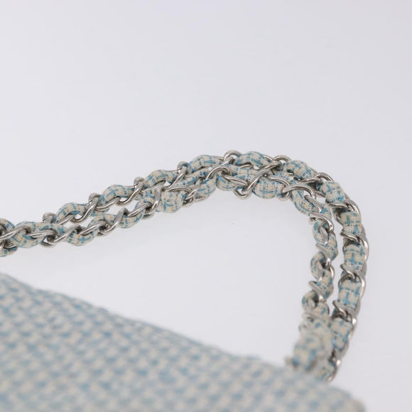 CHANEL Matelasse Chain Shoulder Bag Canvas Light Blue Silver CC Auth 193022SAM