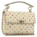 VALENTINO Rock Studs Chain Shoulder Bag Leather 2way Ivory Gold Auth 193023V-1