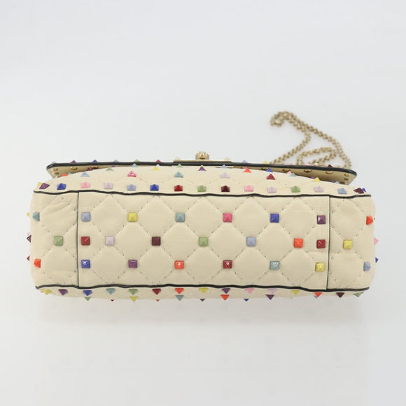 VALENTINO Rock Studs Chain Shoulder Bag Leather 2way Ivory Gold Auth 193023V