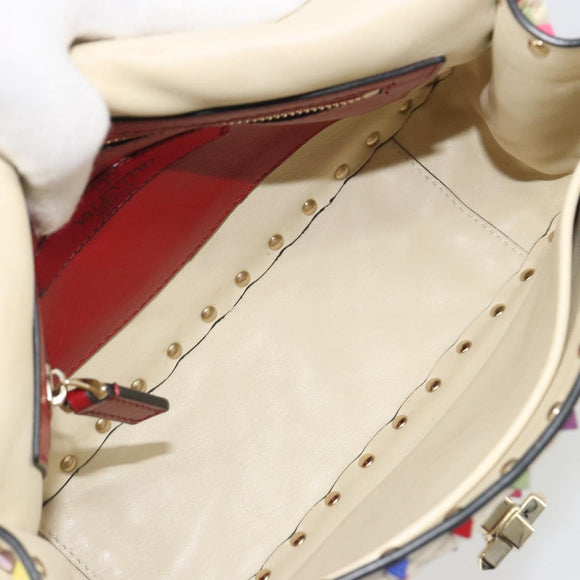 VALENTINO Rock Studs Chain Shoulder Bag Leather 2way Ivory Gold Auth 193023V
