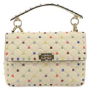 VALENTINO Rock Studs Chain Shoulder Bag Leather 2way Ivory Gold Auth 193023V-13