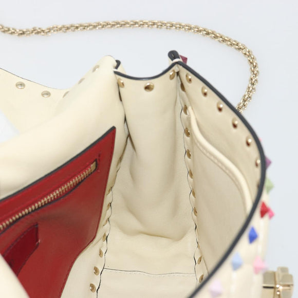 VALENTINO Rock Studs Chain Shoulder Bag Leather 2way Ivory Gold Auth 193023V