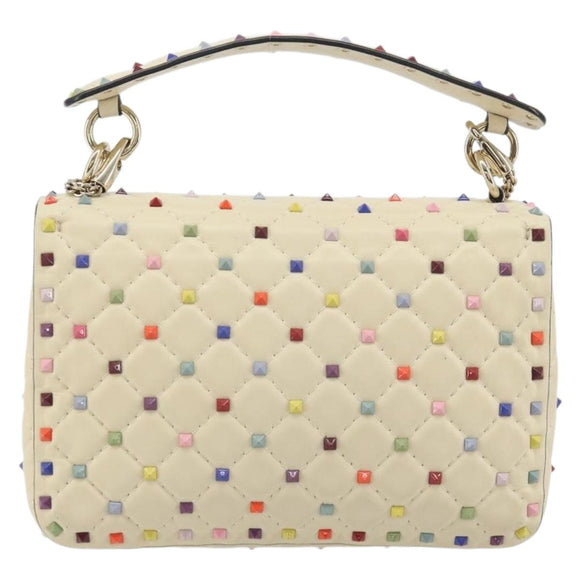 VALENTINO Rock Studs Chain Shoulder Bag Leather 2way Ivory Gold Auth 193023V