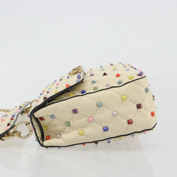 VALENTINO Rock Studs Chain Shoulder Bag Leather 2way Ivory Gold Auth 193023V