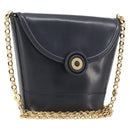 TIFFANY&Co. Chain Shoulder Bag Leather Navy Gold Auth 193026A-1
