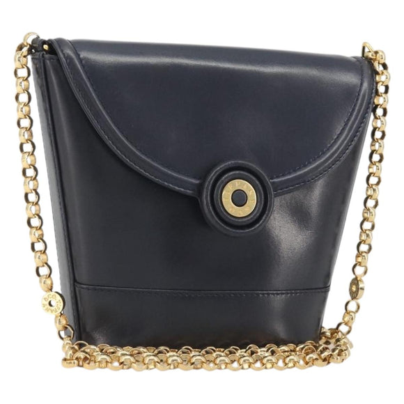 TIFFANY&Co. Chain Shoulder Bag Leather Navy Gold Auth 193026A