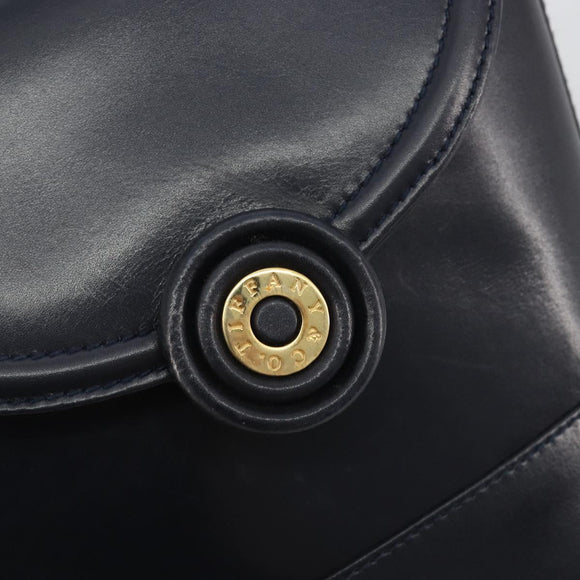 TIFFANY&Co. Chain Shoulder Bag Leather Navy Gold Auth 193026A