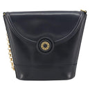 TIFFANY&Co. Chain Shoulder Bag Leather Navy Gold Auth 193026A-13