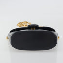 TIFFANY&Co. Chain Shoulder Bag Leather Navy Gold Auth 193026A-5