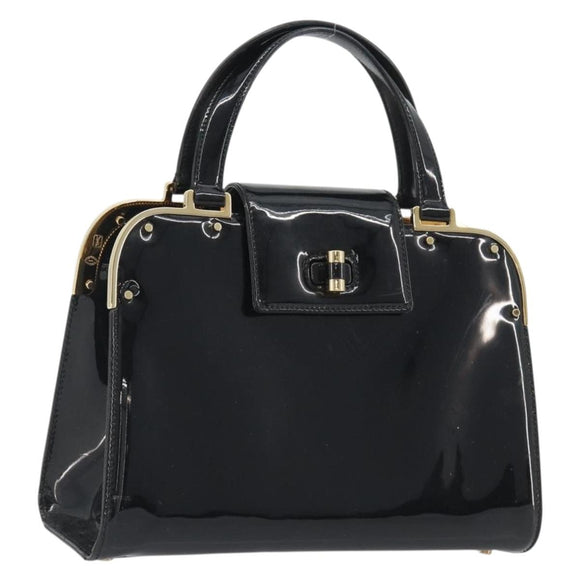 SAINT LAURENT Hand Bag Patent Leather Black Gold Auth 193027A