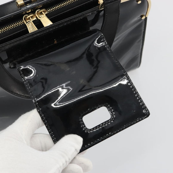 SAINT LAURENT Hand Bag Patent Leather Black Gold Auth 193027A