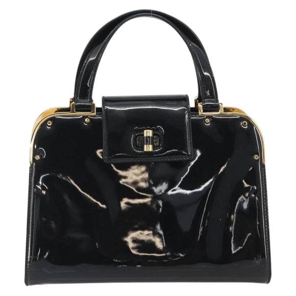 SAINT LAURENT Hand Bag Patent Leather Black Gold Auth 193027A