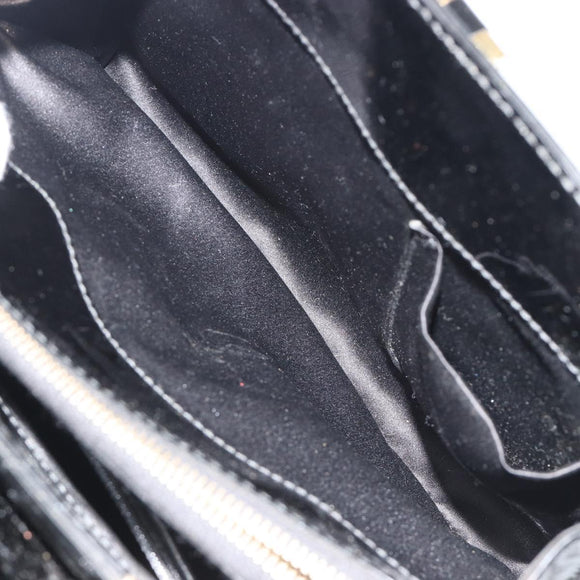 SAINT LAURENT Hand Bag Patent Leather Black Gold Auth 193027A