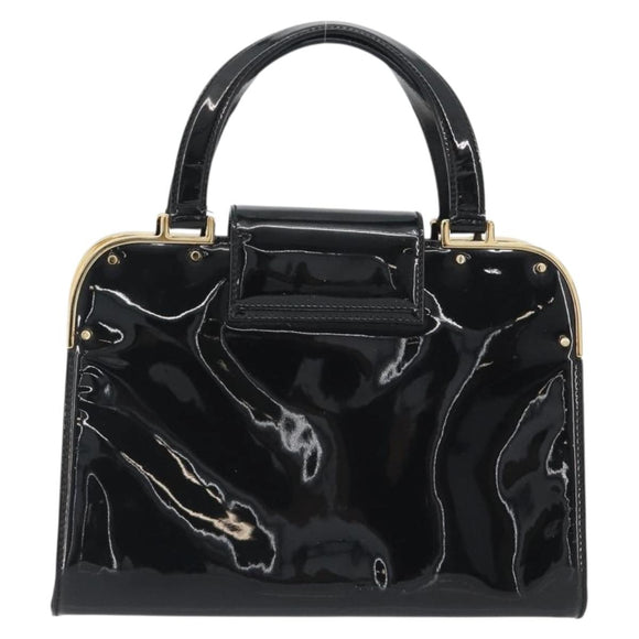 SAINT LAURENT Hand Bag Patent Leather Black Gold Auth 193027A