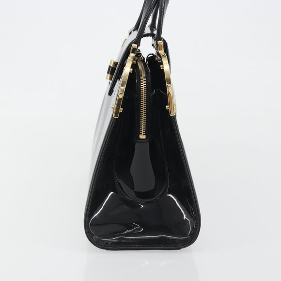 SAINT LAURENT Hand Bag Patent Leather Black Gold Auth 193027A