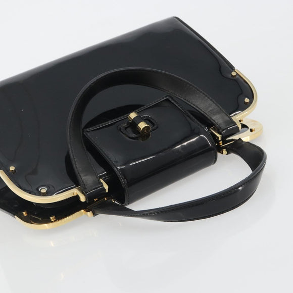 SAINT LAURENT Hand Bag Patent Leather Black Gold Auth 193027A
