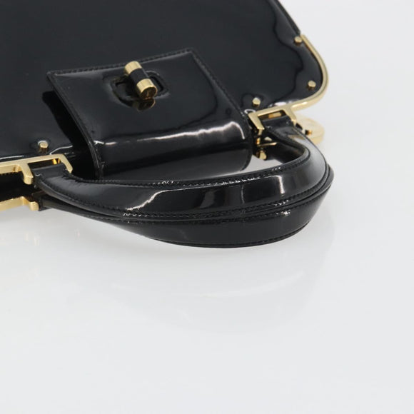 SAINT LAURENT Hand Bag Patent Leather Black Gold Auth 193027A