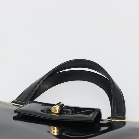 SAINT LAURENT Hand Bag Patent Leather Black Gold Auth 193027A