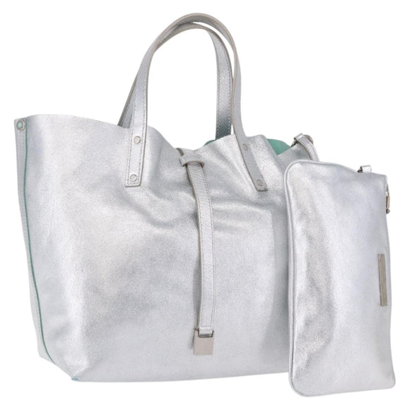 TIFFANY&Co. Hand Bag Leather Silver Auth 193028A