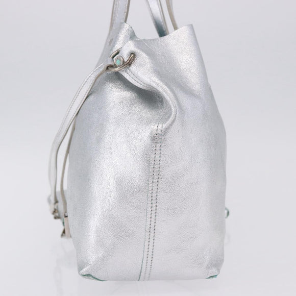 TIFFANY&Co. Hand Bag Leather Silver Auth 193028A