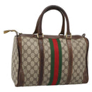 GUCCI GG Supreme Web Sherry Line Boston Bag PVC Beige Gold Auth 193047-1