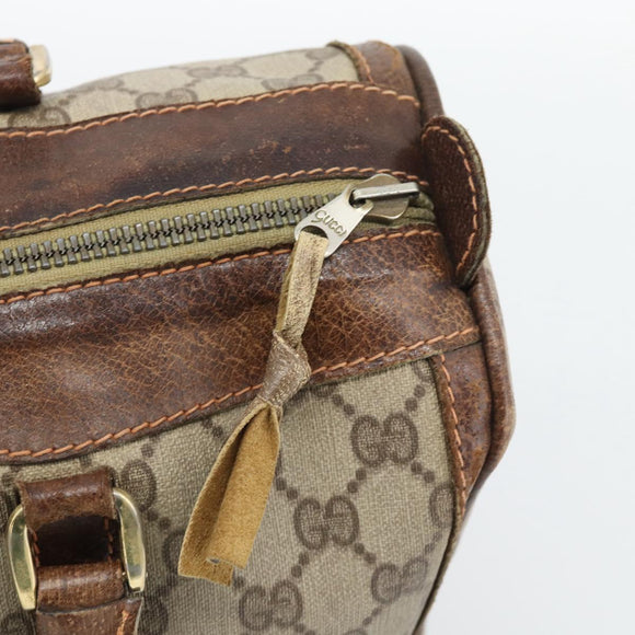 GUCCI GG Supreme Web Sherry Line Boston Bag PVC Beige Gold Auth 193047