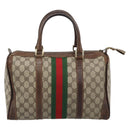 GUCCI GG Supreme Web Sherry Line Boston Bag PVC Beige Gold Auth 193047-2