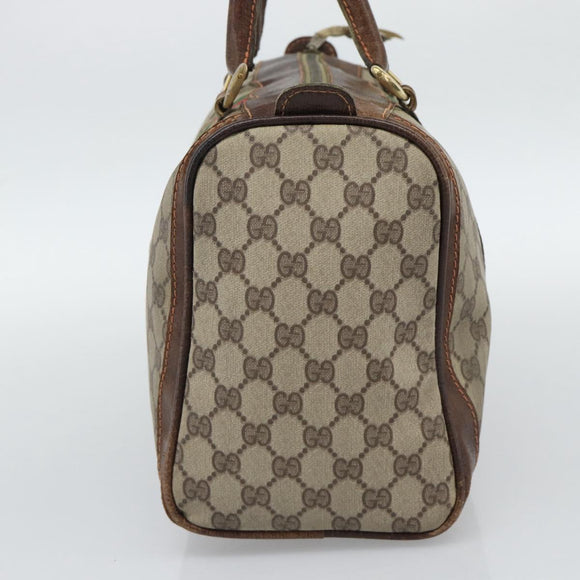 GUCCI GG Supreme Web Sherry Line Boston Bag PVC Beige Gold Auth 193047