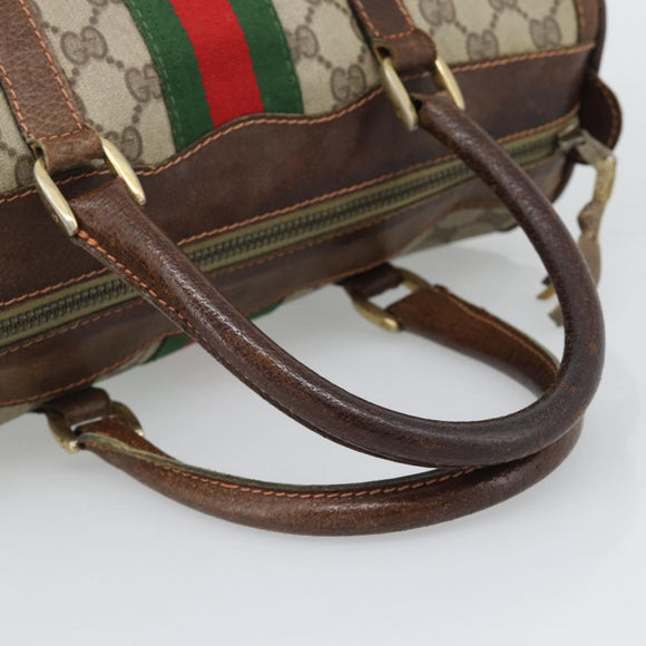 GUCCI GG Supreme Web Sherry Line Boston Bag PVC Beige Gold Auth 193047