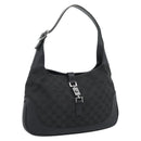 GUCCI GG Canvas Jackie Shoulder Bag Black Silver 204990 Auth 193049V-1