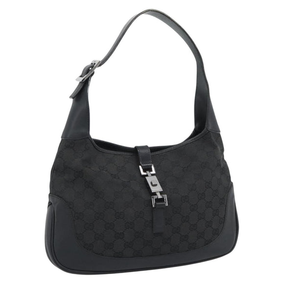 GUCCI GG Canvas Jackie Shoulder Bag Black Silver 204990 Auth 193049V