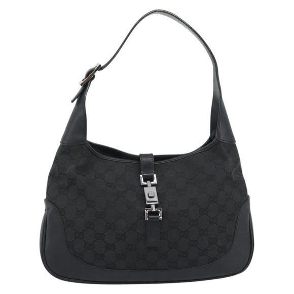 GUCCI GG Canvas Jackie Shoulder Bag Black Silver 204990 Auth 193049V