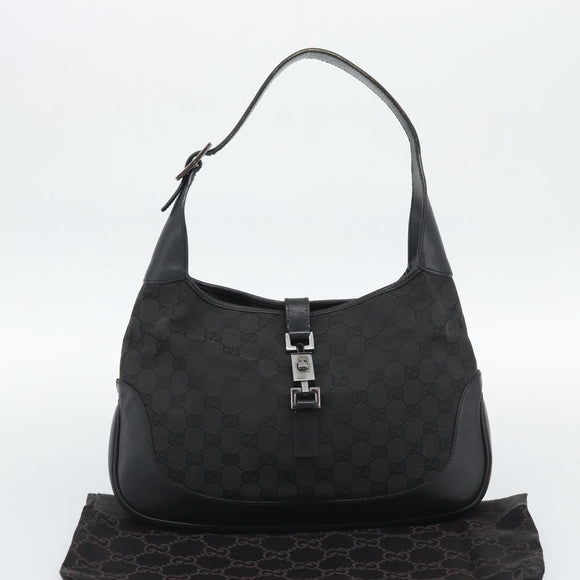 GUCCI GG Canvas Jackie Shoulder Bag Black Silver 204990 Auth 193049V