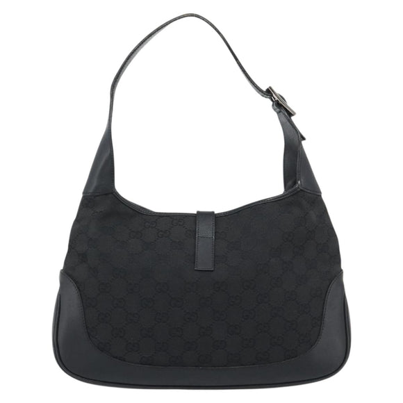 GUCCI GG Canvas Jackie Shoulder Bag Black Silver 204990 Auth 193049V