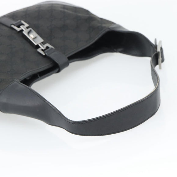 GUCCI GG Canvas Jackie Shoulder Bag Black Silver 204990 Auth 193049V