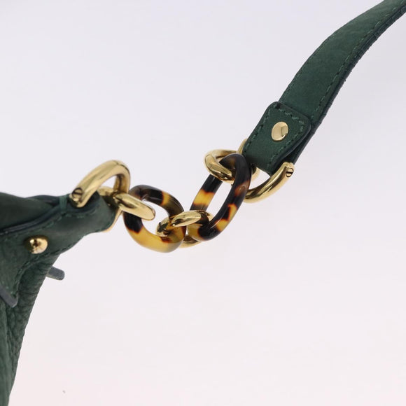 FENDI Shoulder Bag Leather Green Gold Auth 193051V