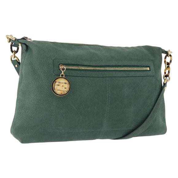 FENDI Shoulder Bag Leather Green Gold Auth 193051V