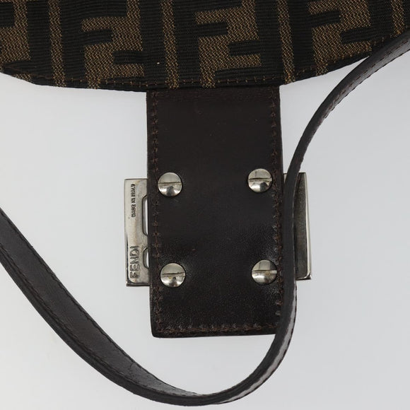 FENDI Zucca Canvas Mamma Baguette Shoulder Bag Brown Black Auth 193052V
