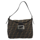 FENDI Zucca Canvas Mamma Baguette Shoulder Bag Brown Black Auth 193052V-13