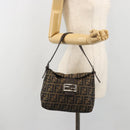 FENDI Zucca Canvas Mamma Baguette Shoulder Bag Brown Black Auth 193052V-25