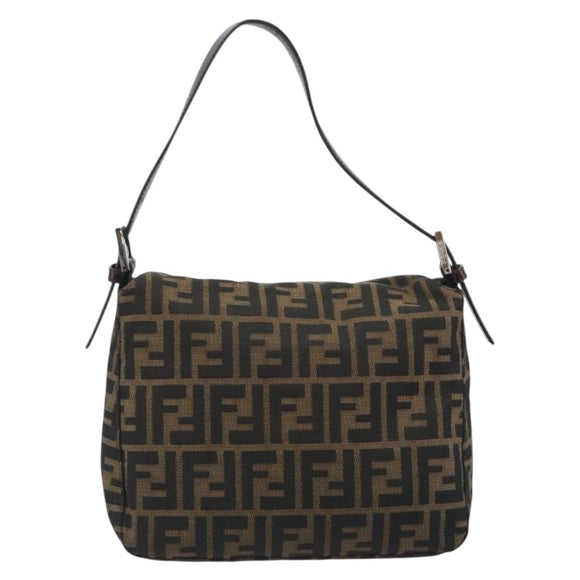 FENDI Zucca Canvas Mamma Baguette Shoulder Bag Brown Black Auth 193052V