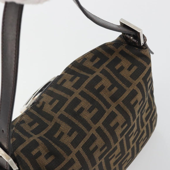 FENDI Zucca Canvas Mamma Baguette Shoulder Bag Brown Black Auth 193052V