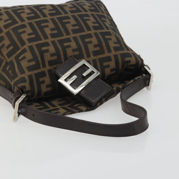 FENDI Zucca Canvas Mamma Baguette Shoulder Bag Brown Black Auth 193052V