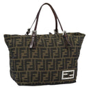 FENDI Zucca Canvas Hand Bag Black Brown Auth 193053-1