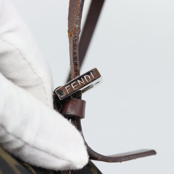 FENDI Zucca Canvas Hand Bag Black Brown Auth 193053