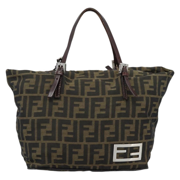 FENDI Zucca Canvas Hand Bag Black Brown Auth 193053