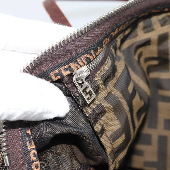 FENDI Zucca Canvas Hand Bag Black Brown Auth 193053