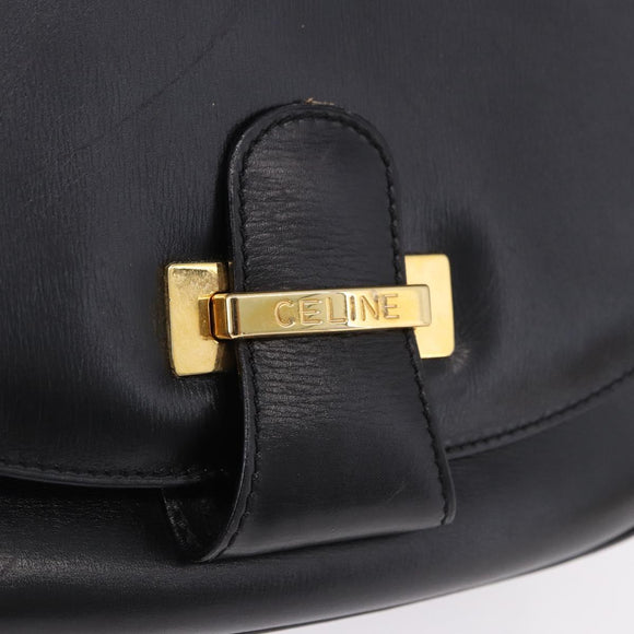 CELINE Shoulder Bag Leather Black Gold Auth 193055