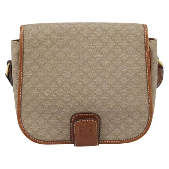 CELINE Macadam Canvas Shoulder Bag PVC Beige Gold Auth 193056